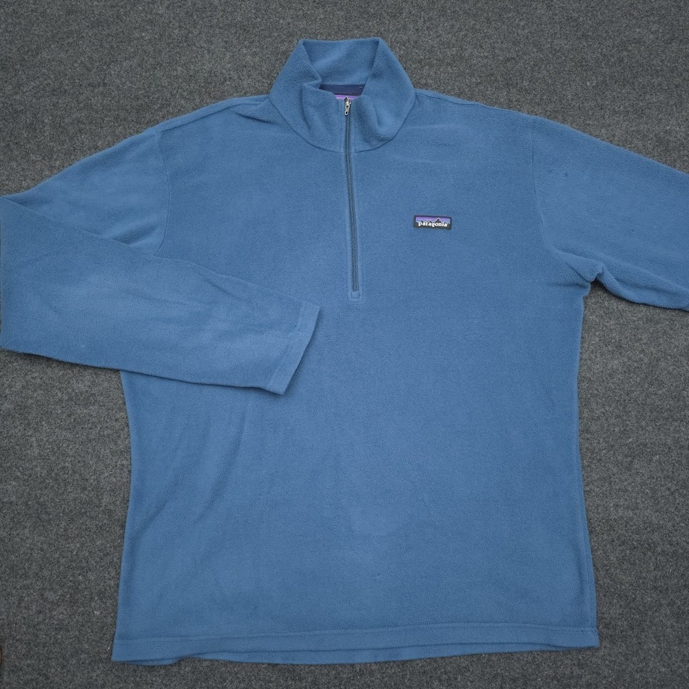 Patagonia‎ Mens Medium Blue Synchilla Fleece Sweater Outdoor Quarter Zip *Flaw*